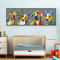 Hand Painted Cartoon Animals Oil Painting Dogs Canvas Modern Wall Art Decor