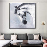 Black and White Horse Canvas Hand Painted Modern Animal Canvas Art Painting Wall Decor