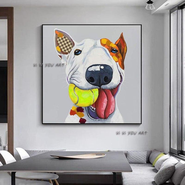 Hand Painted Arrival Animal Of A Dog Carrying A Baseball Abstract