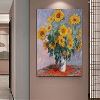 Hand Painted Claude Monet Impression Bouquet of Sunflowers 1880 Abstract Art Oil Painting Entrance