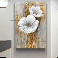 Two White Flowers Abstract Modern Hand Painted Wall Art Painting