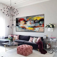 Hand Painted Abstract Canvas Art Wall Art Colorful Modern Over Panoramic Wide Slim Abstract Decoration