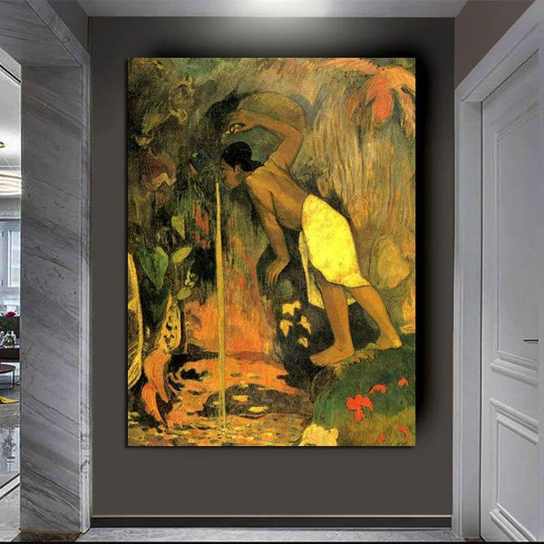 Hand Painted Oil Painting Paul Gauguin Mysterious Water Figure Landscape Abstract Retro Wall Art
