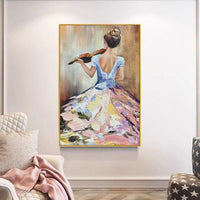 Hand Painted Oil Paintings Pretty Girls Violin Moderns