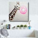 Hand Painted Pink Bubble Giraffe Oil Painting Animal Nursery Canvas Painting Child Kids Baby Room Decor