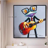 Hand Painted Frog Oil Paintings Modern Abstract Animals Of Wall Hangings Playing Piano Funny Playing Guitar Frog