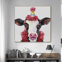 Hand Painted Animal Abstract Modern Oil Painting On Canvas Cute Cowss