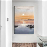 Sea Oil Painting Hand Painted Canvas Yellow Abstract Sunset Seascape Painting Hallway