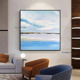 Hand Painted Natural Sunset Blue Sky Cloud Lake Landscape Canvas Painting Abstract