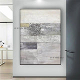 Geometric Textured Canvas Art Modern Gray Design Hand Painted Abstract Canvas Wall Art For Hotel Hall Decor