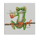 Hand Painted Modern Happy Frog with Glasses Cute Cartoon Animal Painted on Canvas