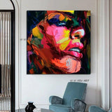 Hand Painted Knife Canvas Abstract Artwork Woman Face Wall Art Canvas