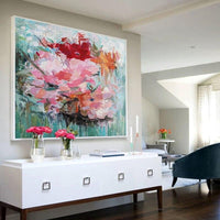 Hand Painted Oil Paintings Classic Pink Flowers Abstract Wall Canvas Paintings Drawing Room Decoration Gif