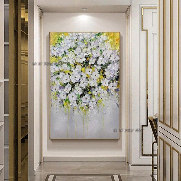 Palette Knife Texture Flower Canvas Art Hand Painted Wall Abstract 3D Thick Floral Painting