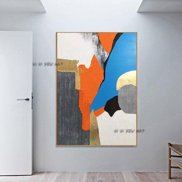 Hand Painted Abstract Oil Painting Orange and Blue Canvas Painted Modern Abstract Art for