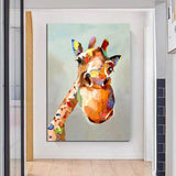 Hand Painted Modern Animal Oil Painting Cute Colorful Giraffe Abstract Canvas