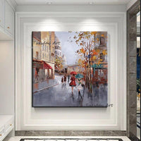 Hand Painted Character Oil Paintings Modern Abstract Landscape Palette Knife Streets