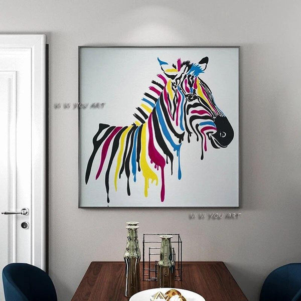 Hand Painted Canvas Color Abstract Zebra Animal Decorative Painting Bedroom