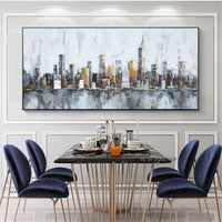 Hand Painted City Landscape On Canvas Modern Abstract Art Wall Decoration