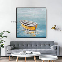 Hand Painted Seaside Boat Seascape Painting Restaurant Office Modern Hanging Painting