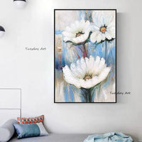 Modern Hand Painted White Flower Oil Painting Canvas Paintings Artwork