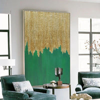 Gold Foil Dark Green Abstract Oil Painting Hand-Drawing Bedroom On Canvas