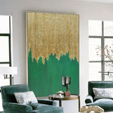 Gold Foil Dark Green Abstract Oil Painting Hand-Drawing Bedroom On Canvas