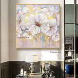 Hand Painted Oil Painting Classic White Flowers Gold Foil Abstract Canvas Modern Decor Floral