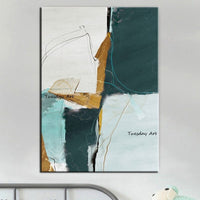 Hand Painted oil painting Modern Art Canvas Painting Abstract Green White Green Line Decoratives