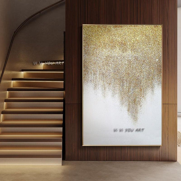 Abstract Oil Painting Golden and White Large Size Canvas Modern Minimalist Handmade Office (hand painted)