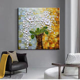 Hand Painted Abstract Hand Painted Oil Painting modern Thick oil Knife white flowers on Canvas wall Art Frameles