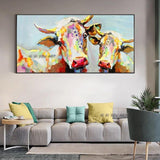 Hand Painted Abstract Cartoon Cow Art On Canvas Wall Art Decoration