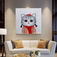 Hand Painted Modern Abstract Cartoon Animal Oil Painting On Canvas elegant Cat Kid Room As