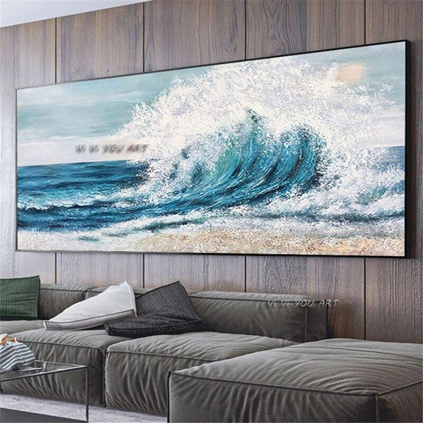 Hand Painted Art Modern Waves Seascape On The Bedroom