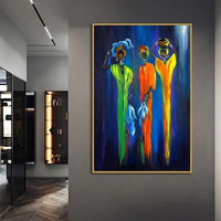 Hand Painted Impression Ethnic Style Three Women Abstract Decoration People Oil Painting Canvas Wall Art Room