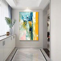 Hand Painted Oil Paintings on Canvas Yellow Blue Abstract Painting Art