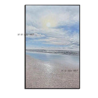 Modern Wall Canvas Simple Hand Painted Abstract Seascape In Light Blue For Restaurant