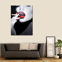 Hand Painted Abstract Black and White Lady Oil Painting Smoking Lady Oil Painting for Wall Decor