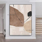 Hand Painted Abstract On Canvas Brown White Black Minimalist Modern Decorative For Living