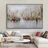 Hand Painted Abstract Wall Art Raining Landscape Minimalist Modern On Canvas Decorative