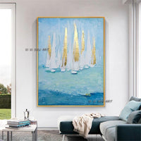 Hand Painted Oil Paintings on Canvas Fishing Ports and Boats Bedroom Wall Art