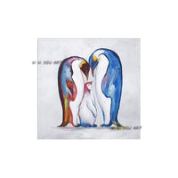 Hand Painted Penguin Family Abstract Minimalist Modern Wall Art Decorative