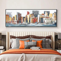 Hand Painted Abstract Building On Canvas Colorful Building Wall Art Painting For House