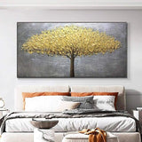 Hand Painted Knife Gold Tree On Canvas Palette 3D Painting Hand Painted Abstract