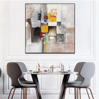 Hand Painted Modern Abstract Canvas Painting Orange Yellow Gray White Mural Entrance