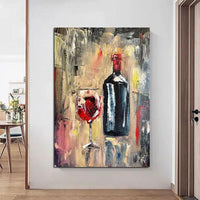 Hand Painted Oil Painting Impression Red Wine Glass For Home Abstract On Canvas Wall Art Decor