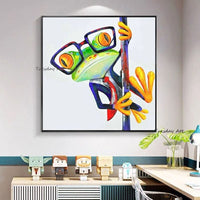 Hand Painted Funny Frog Oil Painting on Canvas Modern Animal Oil Painting for Kid Room Wall Mural