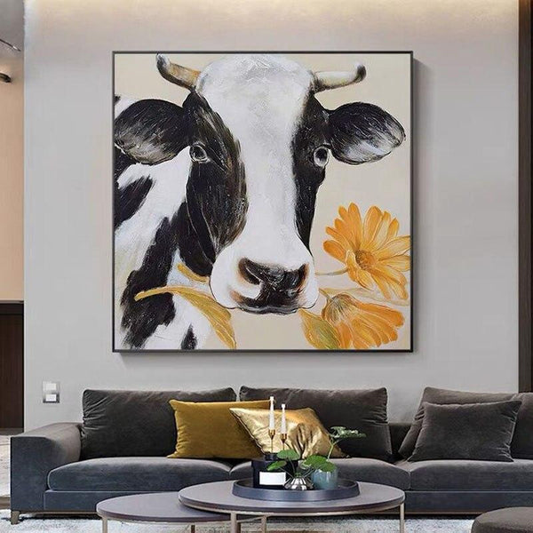 Modern Cute Animal Oil Paintings Cow Canvas Art Posters Wall Hand Painted for Living Decoration As