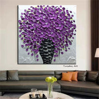 Hand Painted Oil Painting Modern Abstract Palette Knife Purple Flowers Canvas Decor Floral