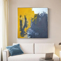 Black And Yellow Abstract Oil Painting Hand Painted Modern On Canvas